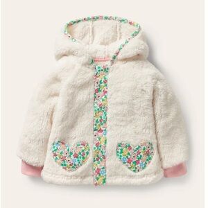 BODEN Heart Pocket Teddy Jacket Pink Size 2-3 Youth New With Tags